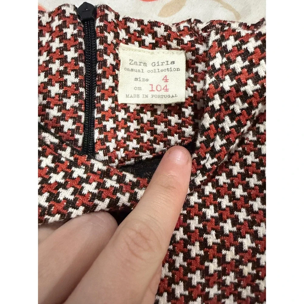 Zara Girls Romper Houndstooth Sleeveless Zip Back 4 Red Black Knit Jumpsuit